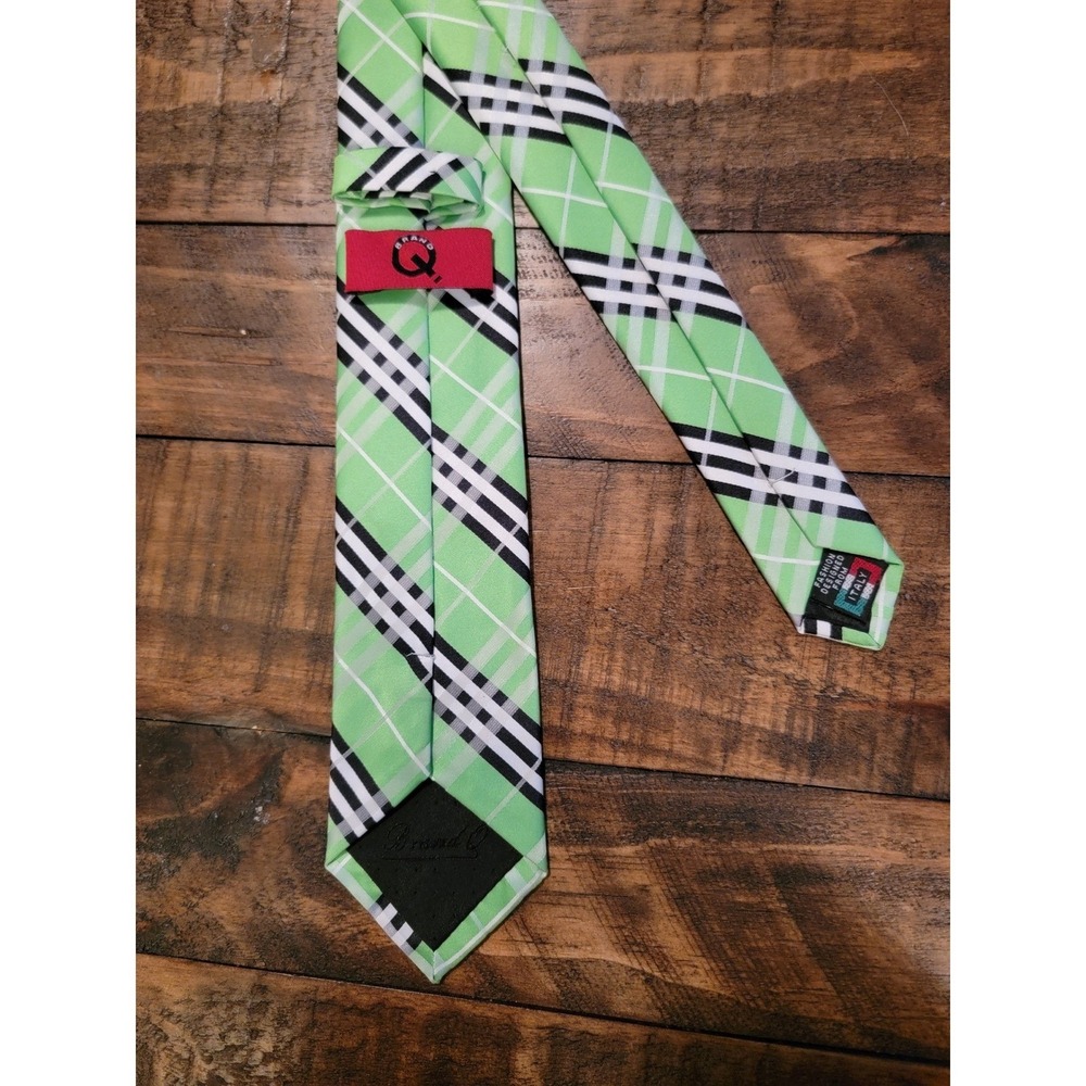Brand Q Men's Green Plaid Fashion‎ Tie Microfiber 58" - Picture 6 of 8